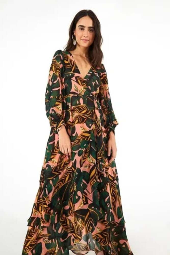 Farm Rio Tropical Leaf Wrap Maxi Dress